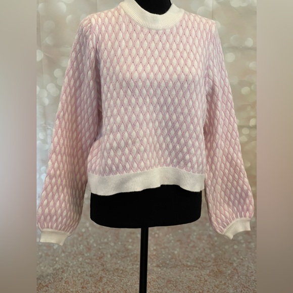 Pepin Sweaters - Pepin Pink and White Textured Crewneck Sweater